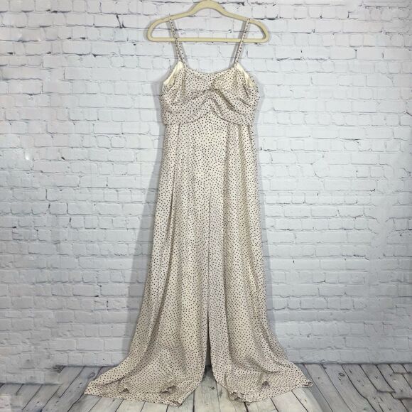 Lulus Jumpsuit Women Medium Ivory Polka Dot Wide Leg Loose Sweetheart Romantic - Picture 3 of 13